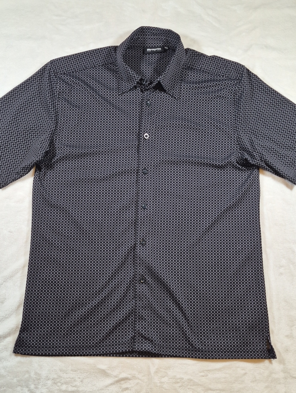 Aka Black Geo-Print short Sleeve Button-Down Shirt